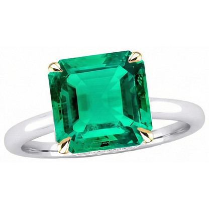 Natural Real ( Not Lab Grown ) Gemstone Engagement Ring Asscher Cut Green Emerald GIA Jewelry