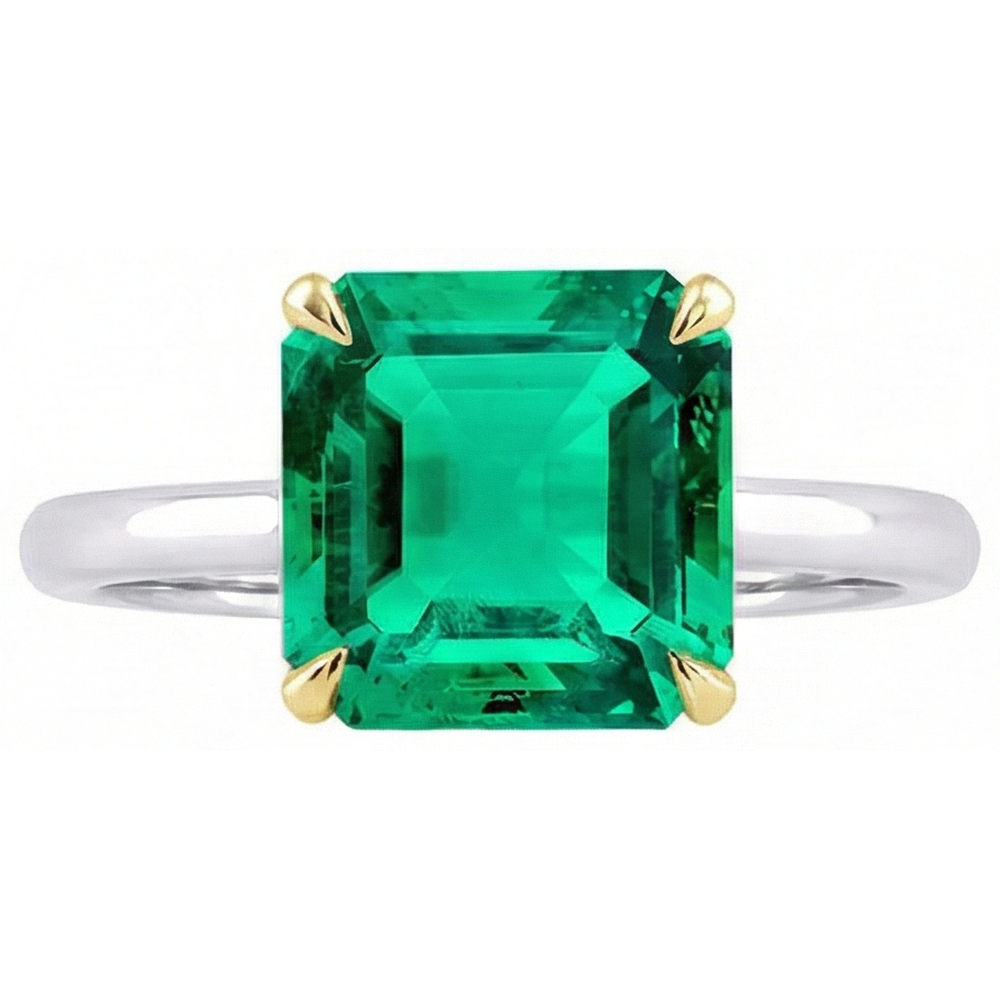 Natural Real ( Not Lab Grown ) Gemstone Engagement Ring Asscher Cut Green Emerald GIA Jewelry