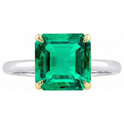 Natural Real ( Not Lab Grown ) Gemstone Engagement Ring Asscher Cut Green Emerald GIA Jewelry