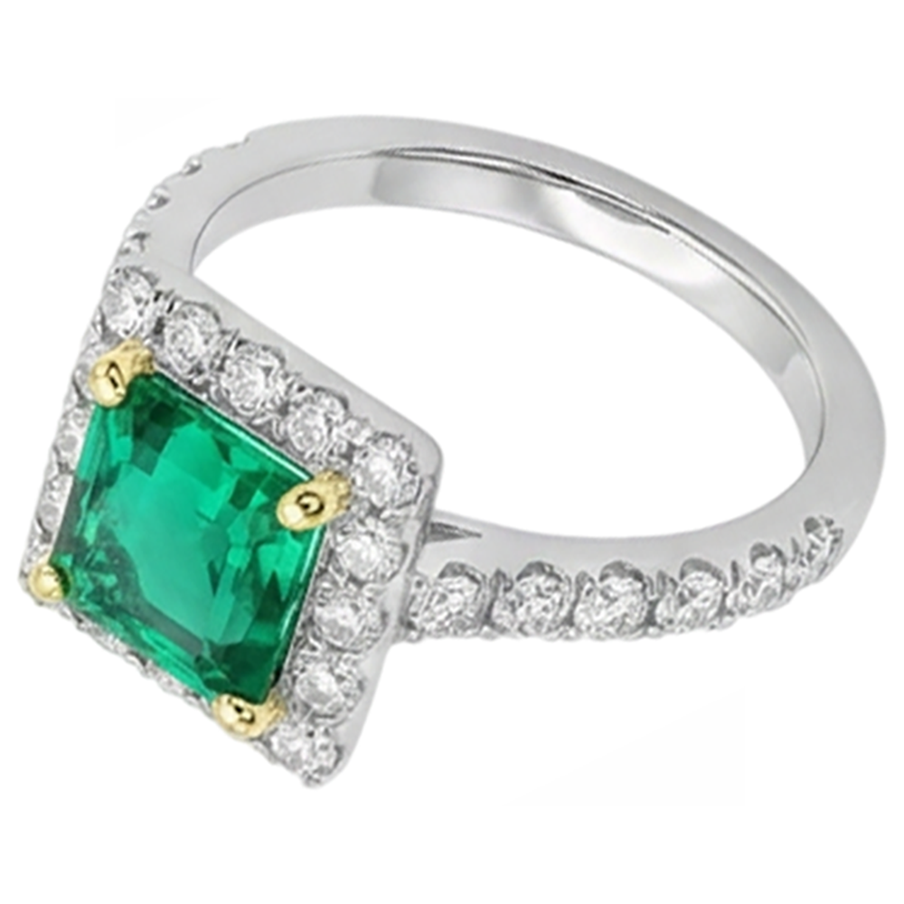 Natural Real ( Not Lab Grown ) Gemstone Engagement Ring Halo Green Emerald GIA Sparkling Diamonds