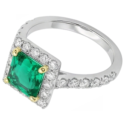 Natural Real ( Not Lab Grown ) Gemstone Engagement Ring Halo Green Emerald GIA Sparkling Diamonds