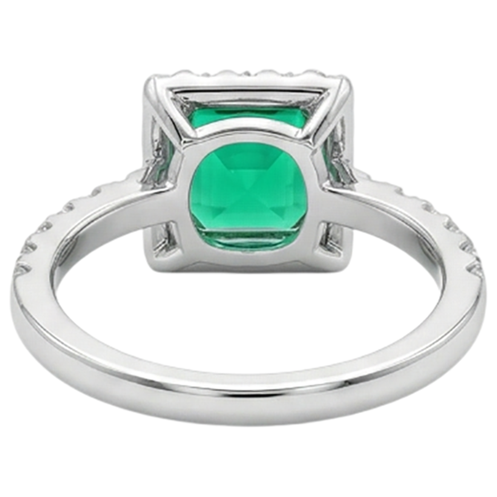 Natural Real ( Not Lab Grown ) Gemstone Engagement Ring Halo Green Emerald GIA Sparkling Diamonds
