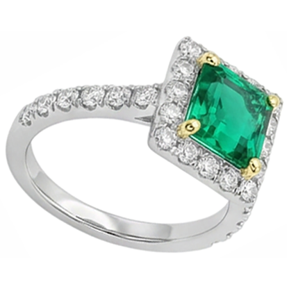 Natural Real ( Not Lab Grown ) Gemstone Engagement Ring Halo Green Emerald GIA Sparkling Diamonds