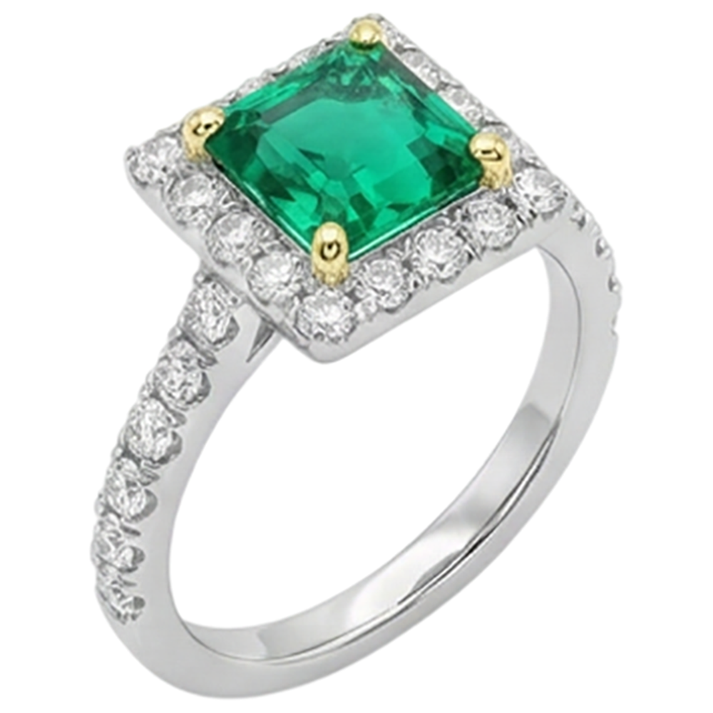 Natural Real ( Not Lab Grown ) Gemstone Engagement Ring Halo Green Emerald GIA Sparkling Diamonds