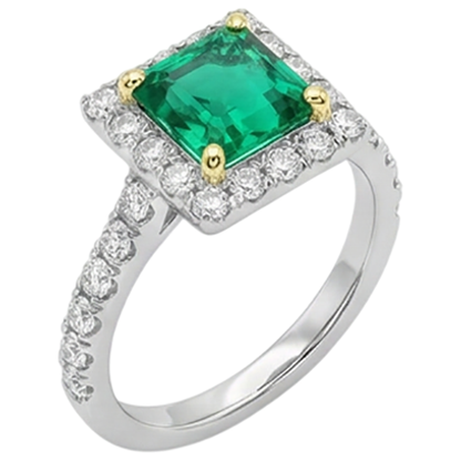 Natural Real ( Not Lab Grown ) Gemstone Engagement Ring Halo Green Emerald GIA Sparkling Diamonds
