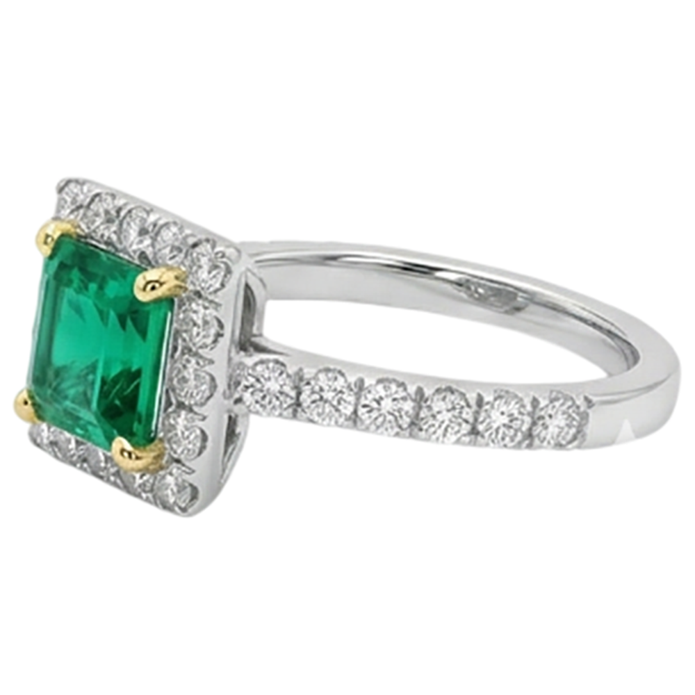 Natural Real ( Not Lab Grown ) Gemstone Engagement Ring Halo Green Emerald GIA Sparkling Diamonds