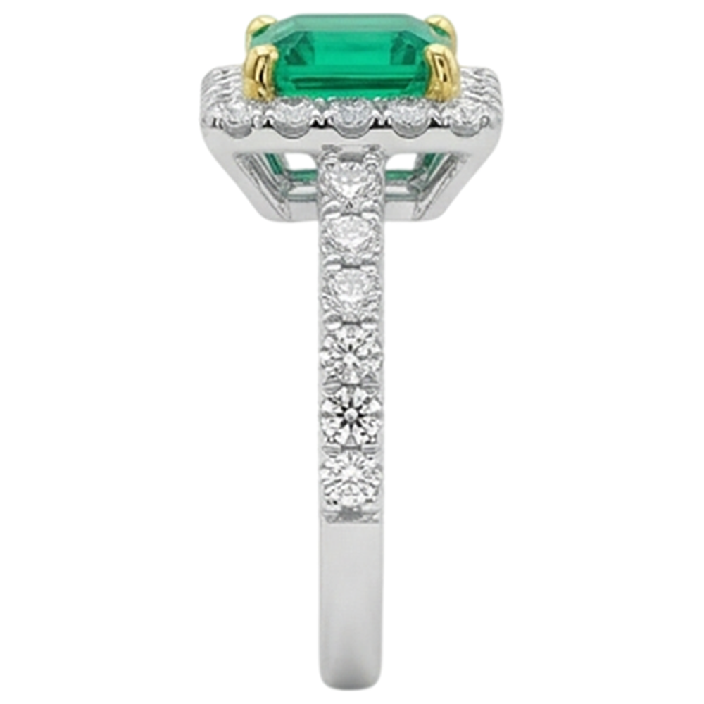 Natural Real ( Not Lab Grown ) Gemstone Engagement Ring Halo Green Emerald GIA Sparkling Diamonds