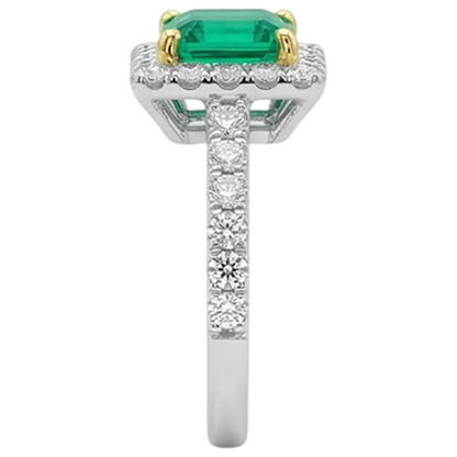 Natural Real ( Not Lab Grown ) Gemstone Engagement Ring Halo Green Emerald GIA Sparkling Diamonds