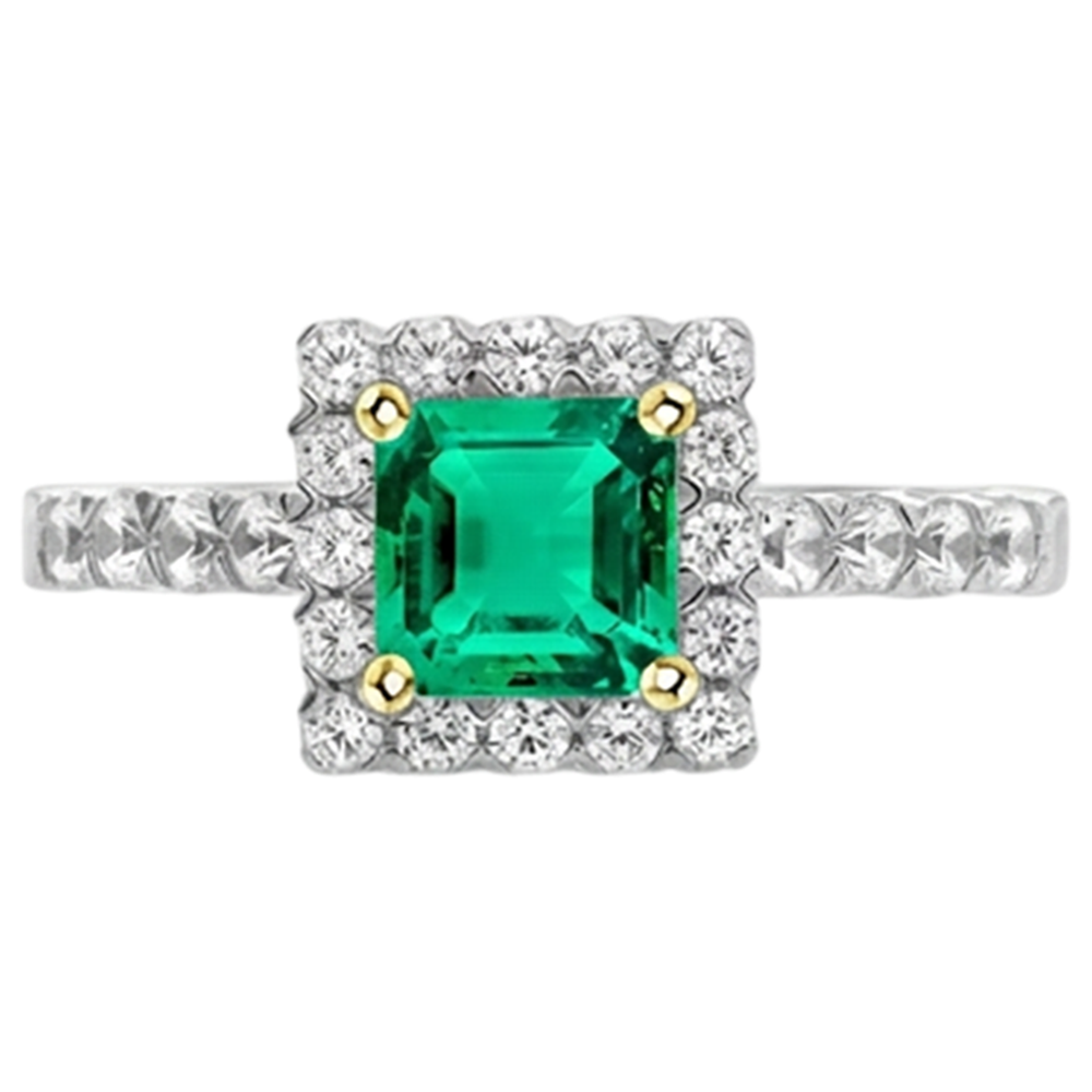 Natural Real ( Not Lab Grown ) Gemstone Engagement Ring Halo Green Emerald GIA Sparkling Diamonds