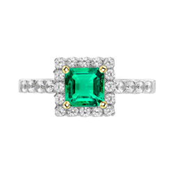 Natural Real ( Not Lab Grown ) Gemstone Engagement Ring Halo Green Emerald GIA Sparkling Diamonds