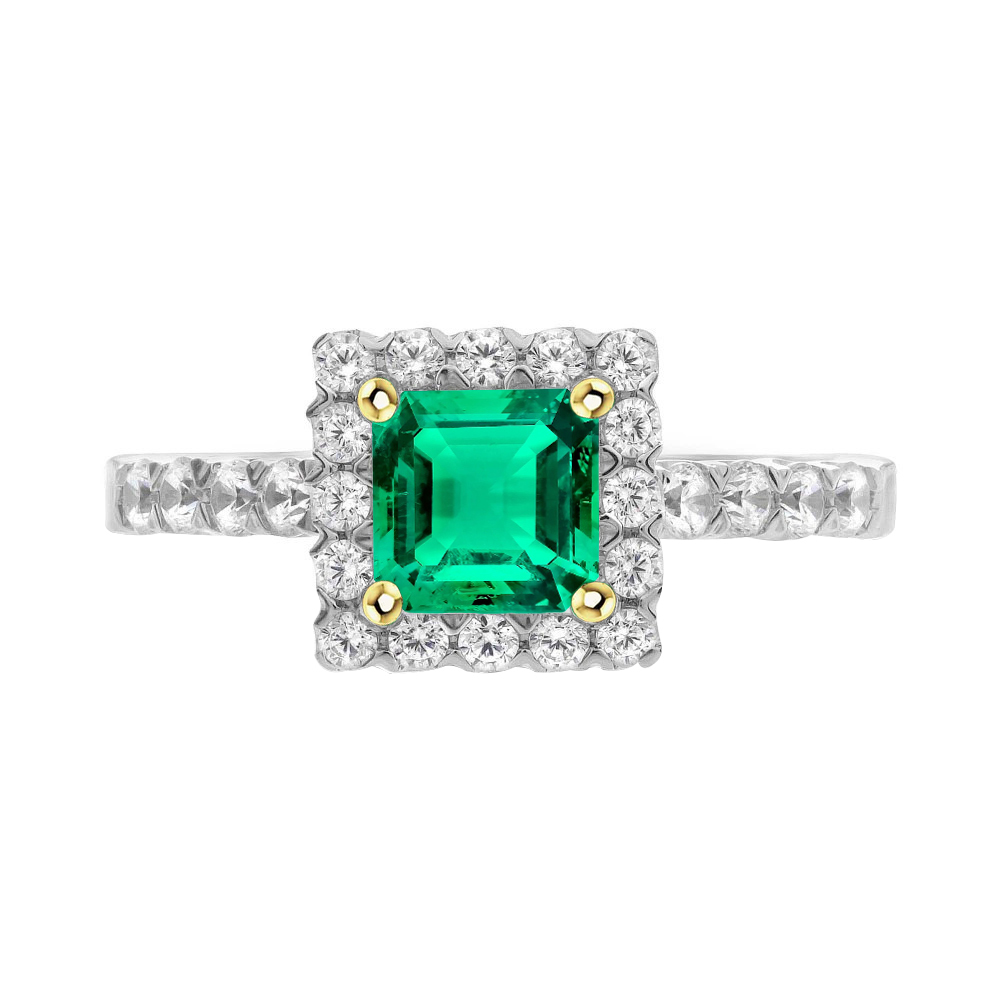 Gemstone Engagement Ring Halo Green Emerald With Sparkling Diamonds