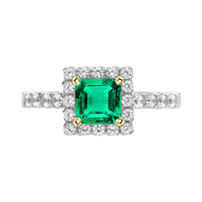 Gemstone Engagement Ring Halo Green Emerald With Sparkling Diamonds