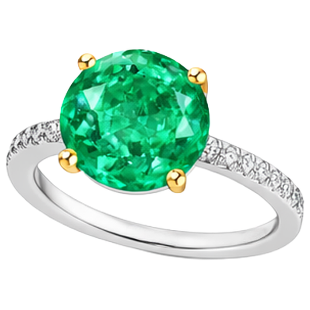 Natural Real ( Not Lab Grown ) Gemstone Green Emerald GIA Womens Ring With Accents