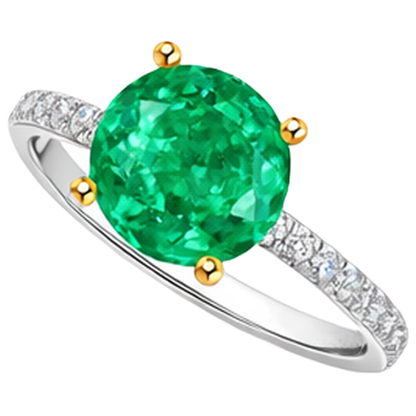 Natural Real ( Not Lab Grown ) Gemstone Green Emerald GIA Womens Ring With Accents