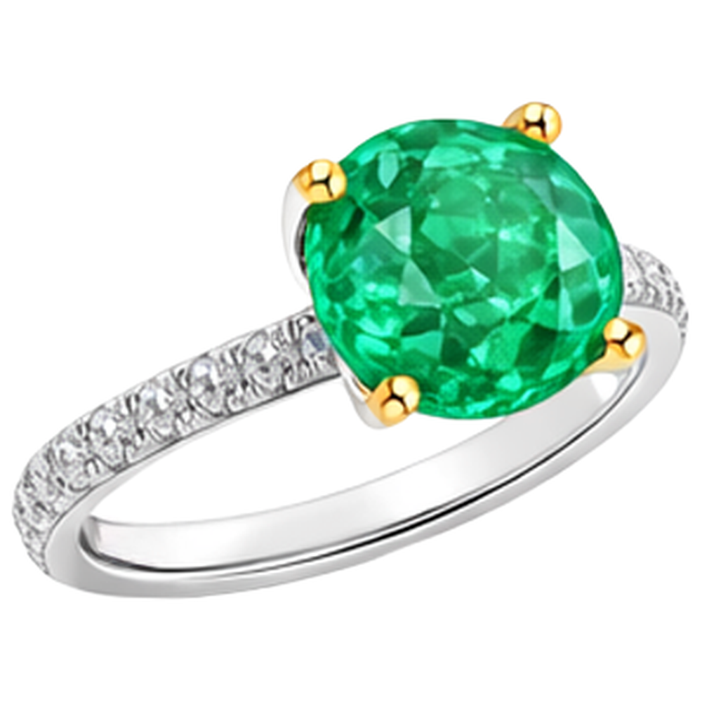 Natural Real ( Not Lab Grown ) Gemstone Green Emerald GIA Womens Ring With Accents
