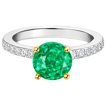 Natural Real ( Not Lab Grown ) Gemstone Green Emerald GIA Womens Ring With Accents