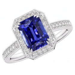 Gemstone Halo Emerald Blue Sapphire Ring Prong Set Natural Earth Mined Diamonds 5 Carats