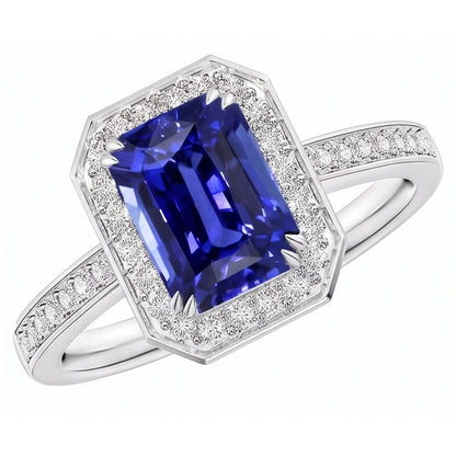 Gemstone Halo Emerald Blue Sapphire Ring Prong Set Natural Earth Mined Diamonds 5 Carats
