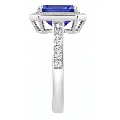 Gemstone Halo Emerald Blue Sapphire Ring Prong Set Natural Earth Mined Diamonds 5 Carats