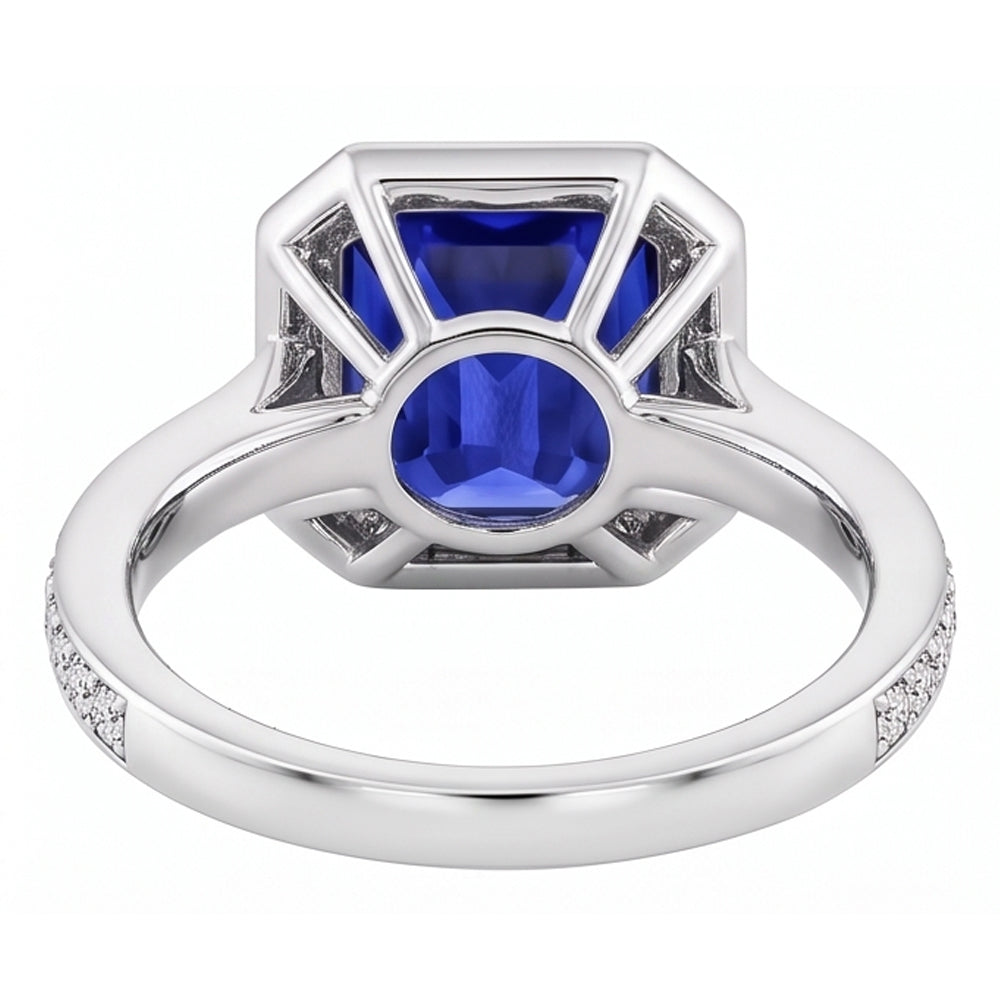 Gemstone Halo Emerald Blue Sapphire Ring Prong Set Natural Earth Mined Diamonds 5 Carats