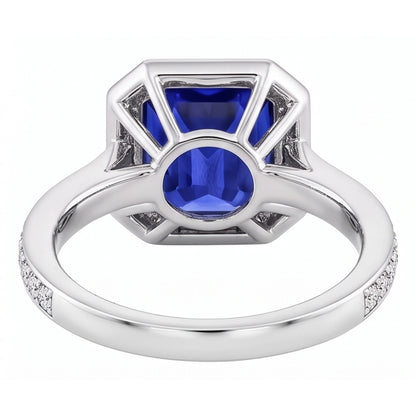 Gemstone Halo Emerald Blue Sapphire Ring Prong Set Natural Earth Mined Diamonds 5 Carats