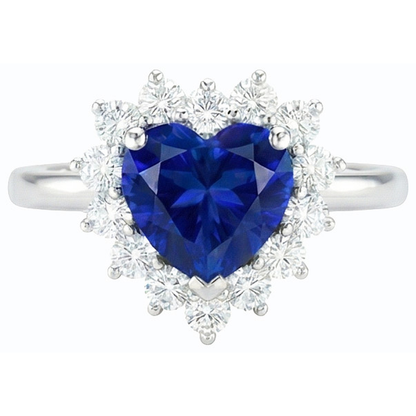 Gemstone Halo Heart Blue Sapphire & Natural Earth Mined Diamond Ring Star Style 3 Carats