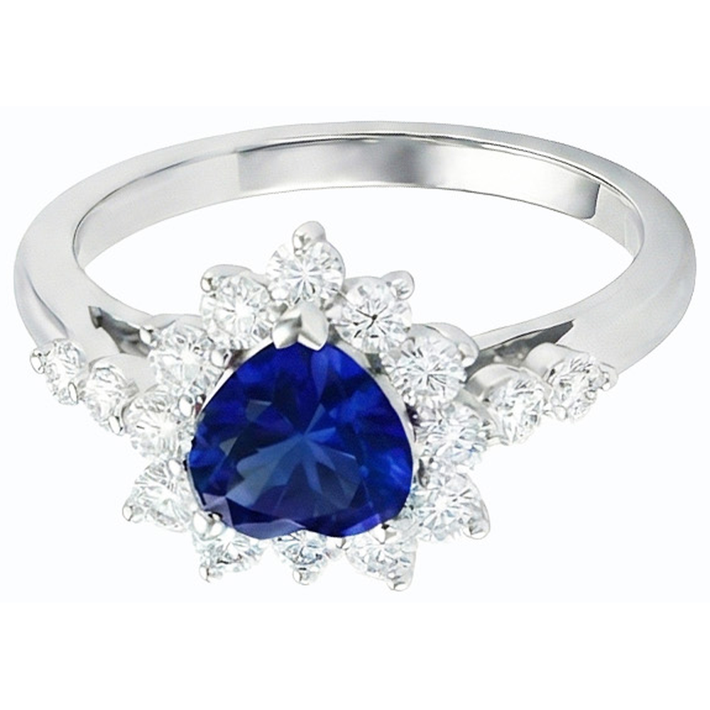 Gemstone Halo Heart Blue Sapphire & Natural Earth Mined Diamond Ring Star Style 3 Carats
