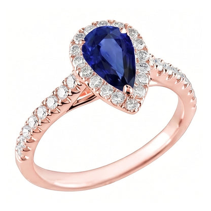 Gemstone Halo Pave Set Natural Earth Mined Diamond Ring Pear Ceylon Sapphire 5.50 Carats