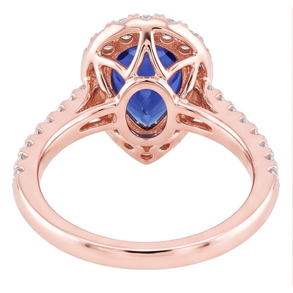 Gemstone Halo Pave Set Natural Earth Mined Diamond Ring Pear Ceylon Sapphire 5.50 Carats