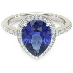 Gemstone Halo Pear Ceylon Sapphire Ring & Natural Earth Mined Diamonds 5 Carats