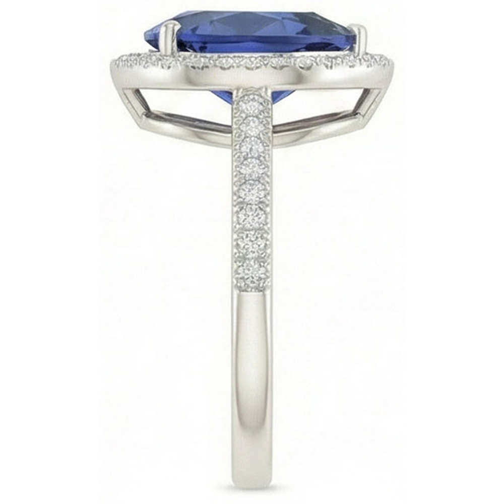 Gemstone Halo Pear Ceylon Sapphire Ring & Natural Earth Mined Diamonds 5 Carats