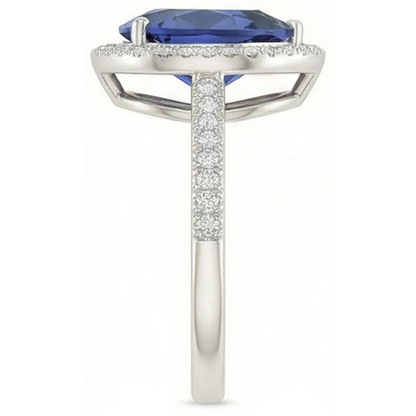 Gemstone Halo Pear Ceylon Sapphire Ring & Natural Earth Mined Diamonds 5 Carats