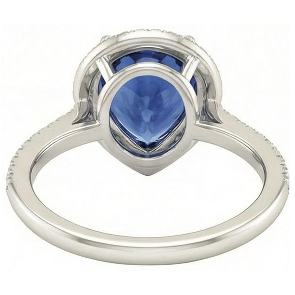 Gemstone Halo Pear Ceylon Sapphire Ring & Natural Earth Mined Diamonds 5 Carats