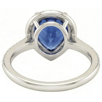 Gemstone Halo Pear Ceylon Sapphire Ring & Natural Earth Mined Diamonds 5 Carats