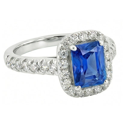 Gemstone Halo Sapphire Ring 2.50 Carats Scallop Set Natural Earth Mined Diamonds Jewelry