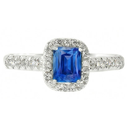 Gemstone Halo Sapphire Ring 2.50 Carats Scallop Set Natural Earth Mined Diamonds Jewelry