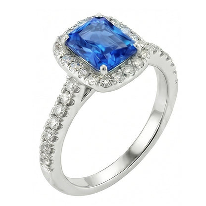 Gemstone Halo Sapphire Ring 2.50 Carats Scallop Set Natural Earth Mined Diamonds Jewelry