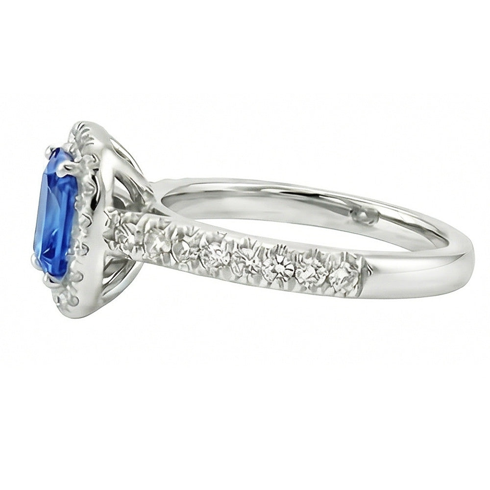 Gemstone Halo Sapphire Ring 2.50 Carats Scallop Set Natural Earth Mined Diamonds Jewelry