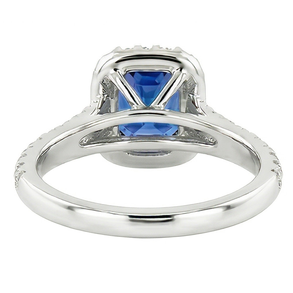 Gemstone Halo Sapphire Ring 2.50 Carats Scallop Set Natural Earth Mined Diamonds Jewelry