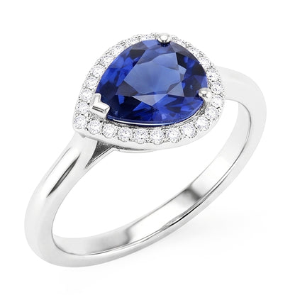 Gemstone Halo Sapphire Ring Pear Cut 2.50 Carats Round Natural Earth Mined Diamond Jewelry