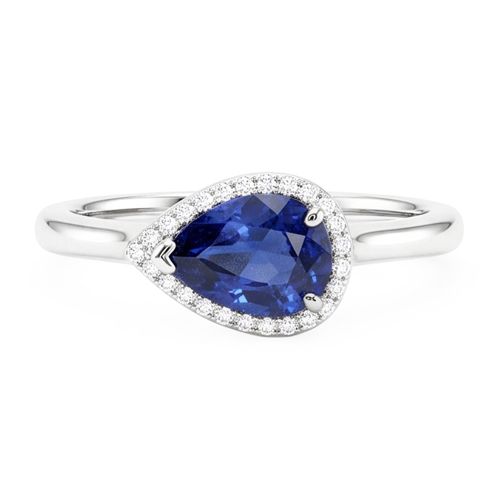 Gemstone Halo Sapphire Ring Pear Cut 2.50 Carats Round Natural Earth Mined Diamond Jewelry