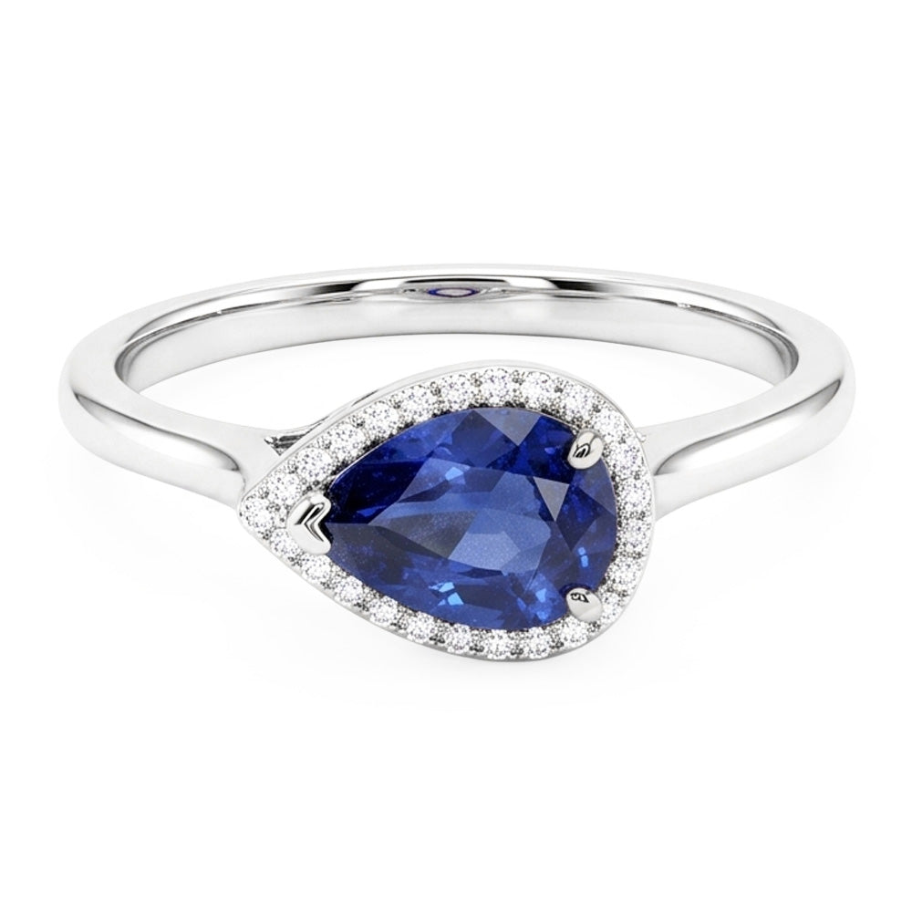 Gemstone Halo Sapphire Ring Pear Cut 2.50 Carats Round Natural Earth Mined Diamond Jewelry