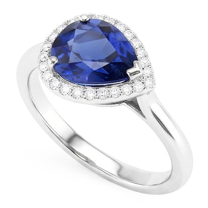 Gemstone Halo Sapphire Ring Pear Cut 2.50 Carats Round Natural Earth Mined Diamond Jewelry