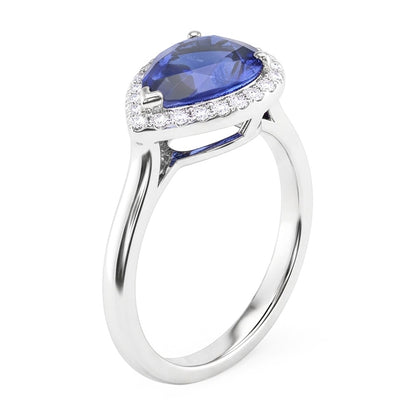Gemstone Halo Sapphire Ring Pear Cut 2.50 Carats Round Natural Earth Mined Diamond Jewelry