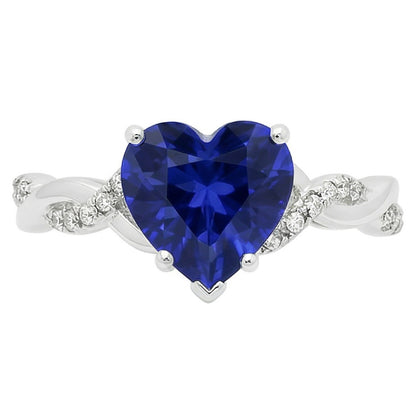 Gemstone Heart Blue Sapphire Ring Twisted Style 3.50 Carats Natural Earth Mined Diamonds