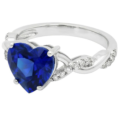 Gemstone Heart Blue Sapphire Ring Twisted Style 3.50 Carats Natural Earth Mined Diamonds