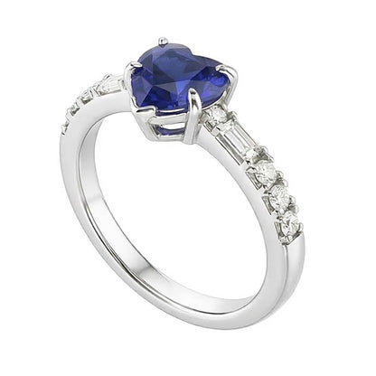 Gemstone Heart Sapphire Ring Baguette & Princess Natural Earth Mined Diamonds 2.50 Carats