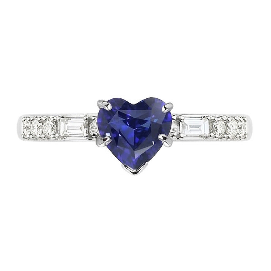 Gemstone Heart Sapphire Ring Baguette & Princess Natural Earth Mined Diamonds 2.50 Carats