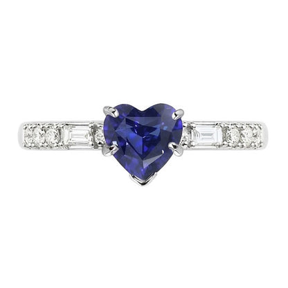 Gemstone Heart Sapphire Ring Baguette & Princess Natural Earth Mined Diamonds 2.50 Carats
