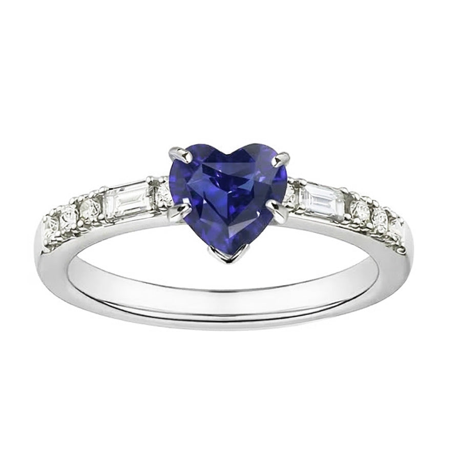Gemstone Heart Sapphire Ring Baguette & Princess Natural Earth Mined Diamonds 2.50 Carats